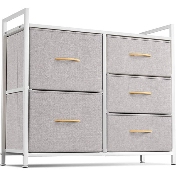 CubiCubi 5-Drawer Storage Dresser for Bedroom, Chest of Drawers, Bedroom Furniture Set, Chester Drawers, Unit Standing Organizer, Dresser Drawers for Bedroom, Light Gray