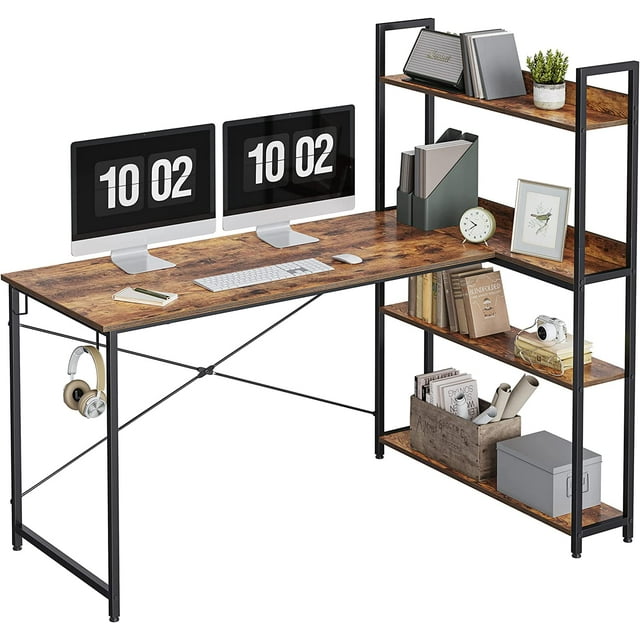 CubiCubi 55 x 20inch Computer Corner Desk with Storage Shelves, Small L