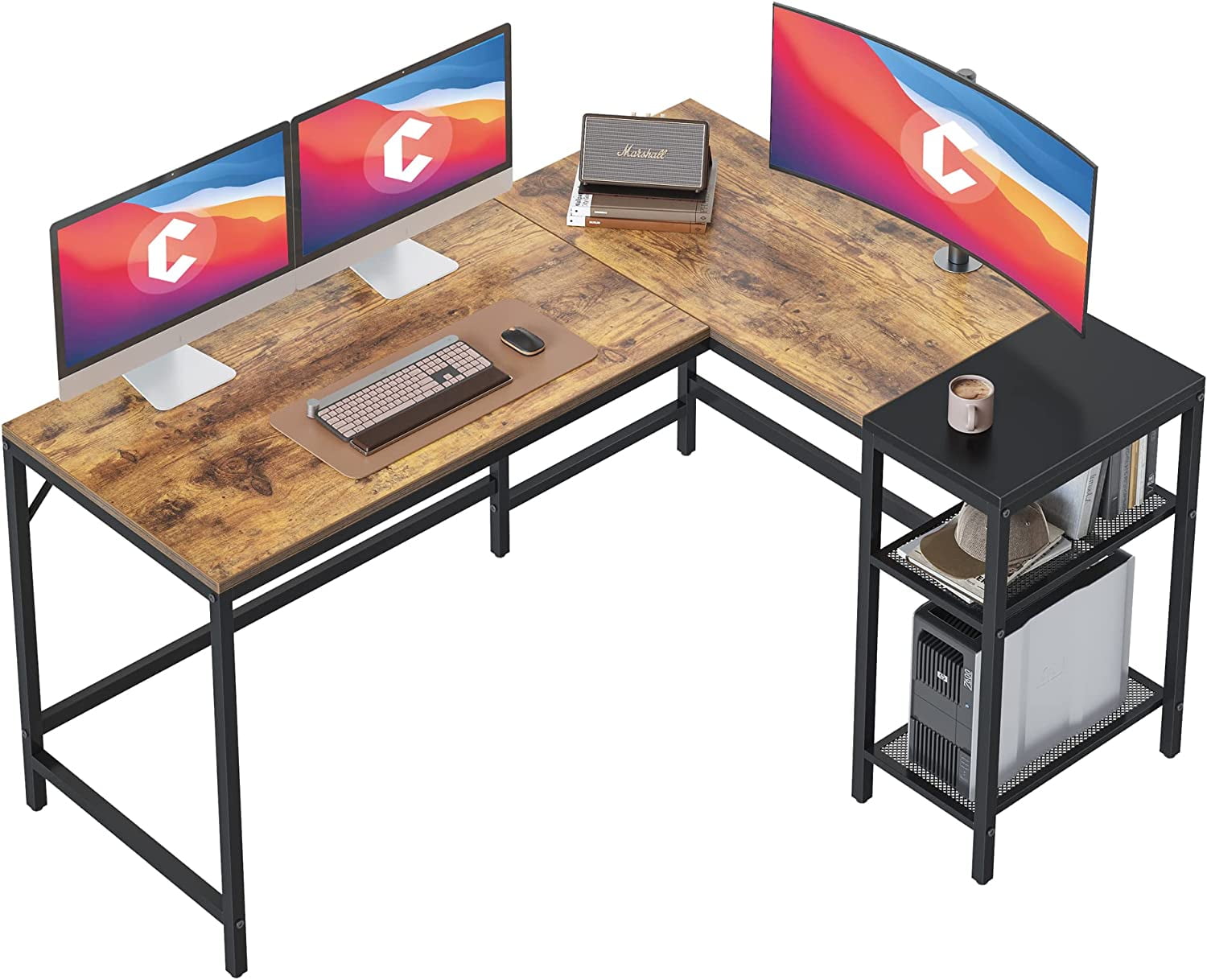  HSH L Shape Home Office Desk with Drawers, L-Shaped