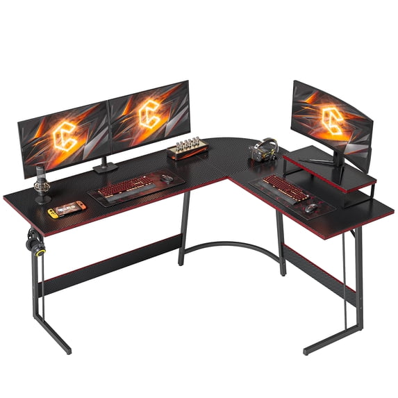 CubiCubi 59x47 inch L Shaped Gaming Desk Computer Office Desk, Corner Desk with Large Monitor Stand for Home Office Study Writing Workstation, Black Carbon Fiber