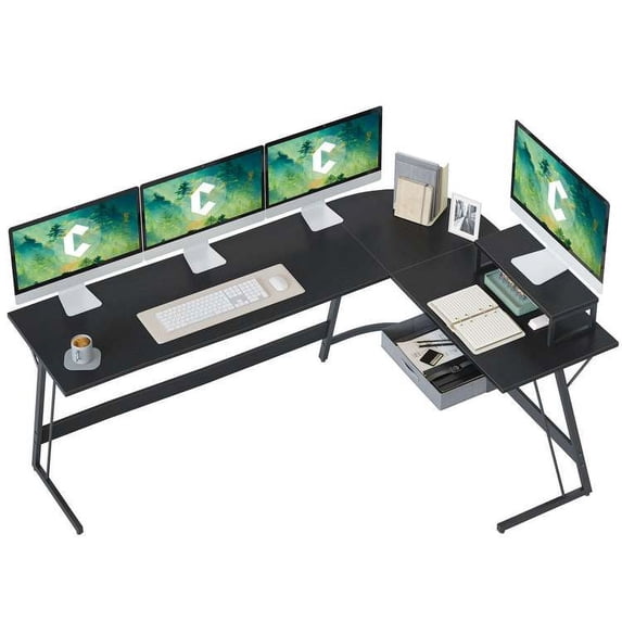CubiCubi 67 x 47inch L Shaped Desk Modern Computer Home Office Writing Study Workstation Desk, Drawers Black