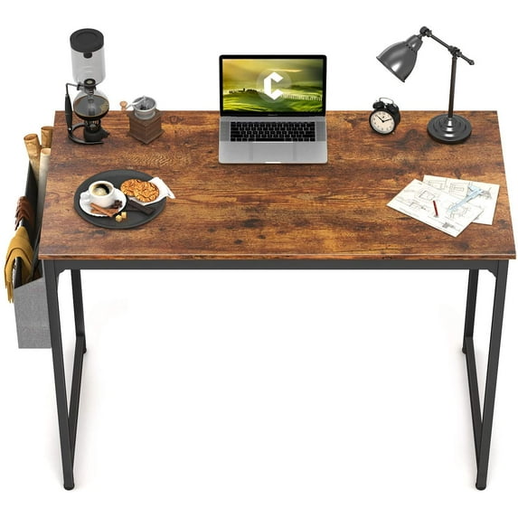 CubiCubi Computer Desk 40" Home Office Writing Small Desk, Modern Simple Style PC Table, Black Metal Frame, Rustic Brown