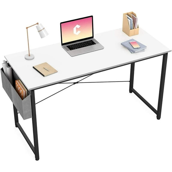 CubiCubi Computer Desk 40 inch Home Office Desk with Storage Bag, White Finish