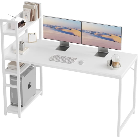 CubiCubi Computer Desk 47 inch with Storage Shelves Study Writing Table for Home Office,Modern Simple Style, Elegant White