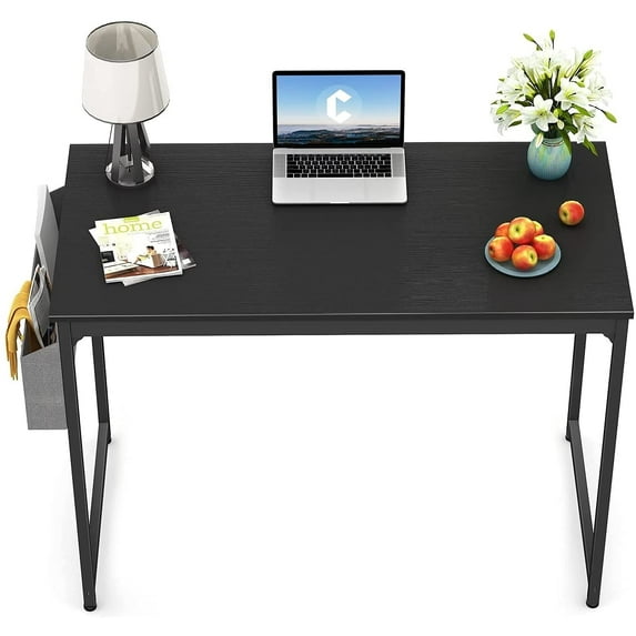 CubiCubi Computer Desk with Particle Board, Black Metal Frame, Black Finish,32"