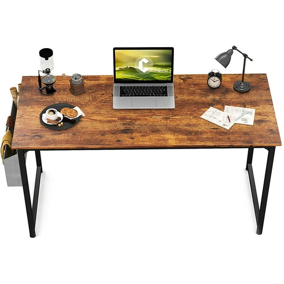 CubiCubi Computer Desk with Particle Board, Black Metal Frame, Brown Finish,47"