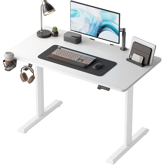 CubiCubi Electric Standing Desk, 44 inches Height Adjustable Table, Ergonomic Home Office Furniture with Splice Board, White