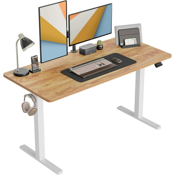CubiCubi Electric Standing Desk, 55 x 24 Inches Height Adjustable Sit Stand Desk, Ergonomic Home Office Computer Workstation, Light Rustic Brown
