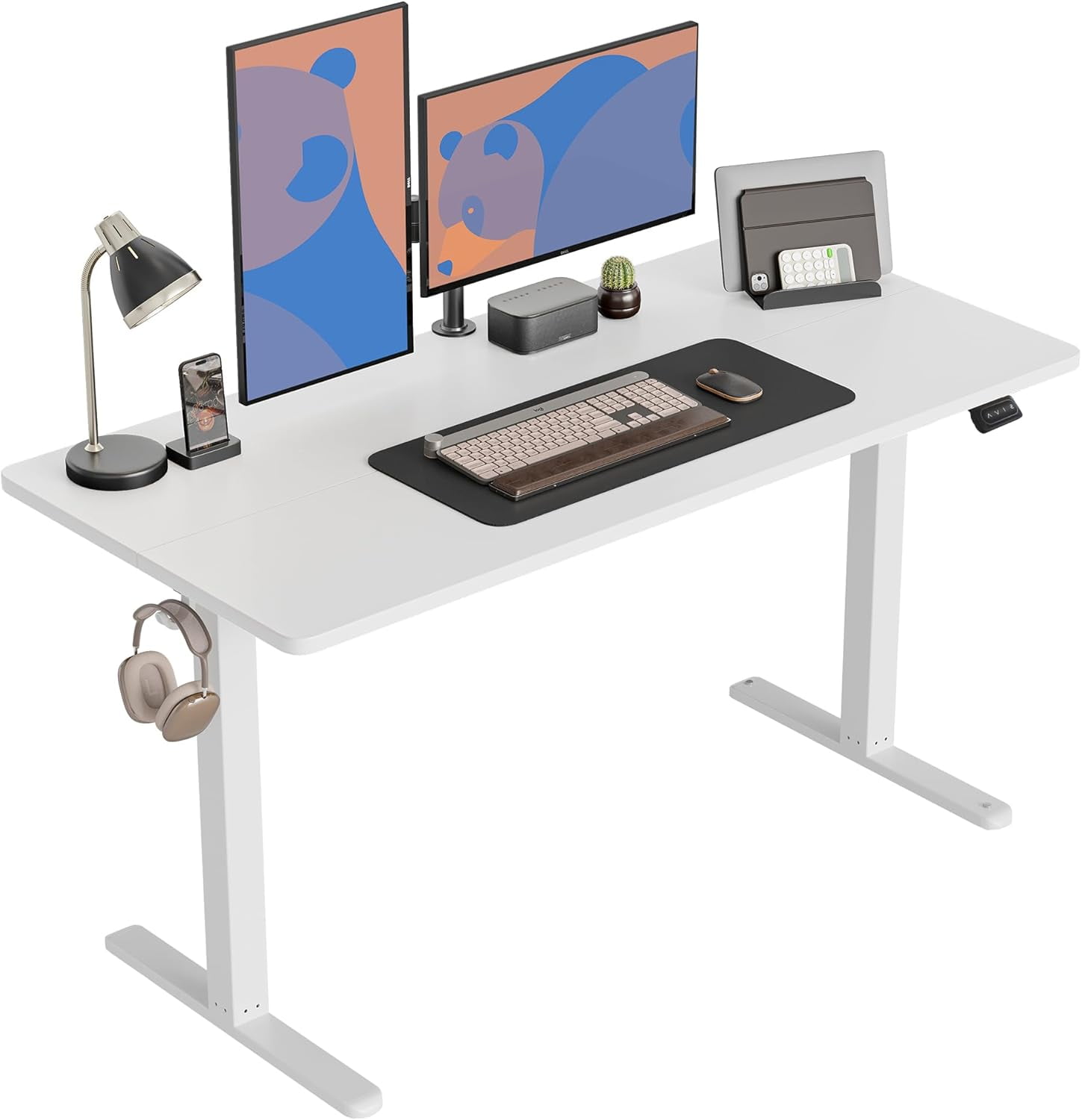 CubiCubi Electric Standing Desk, 55 x 24 Inches Height Adjustable Sit Stand Desk, Ergonomic Home Office Computer Workstation, White