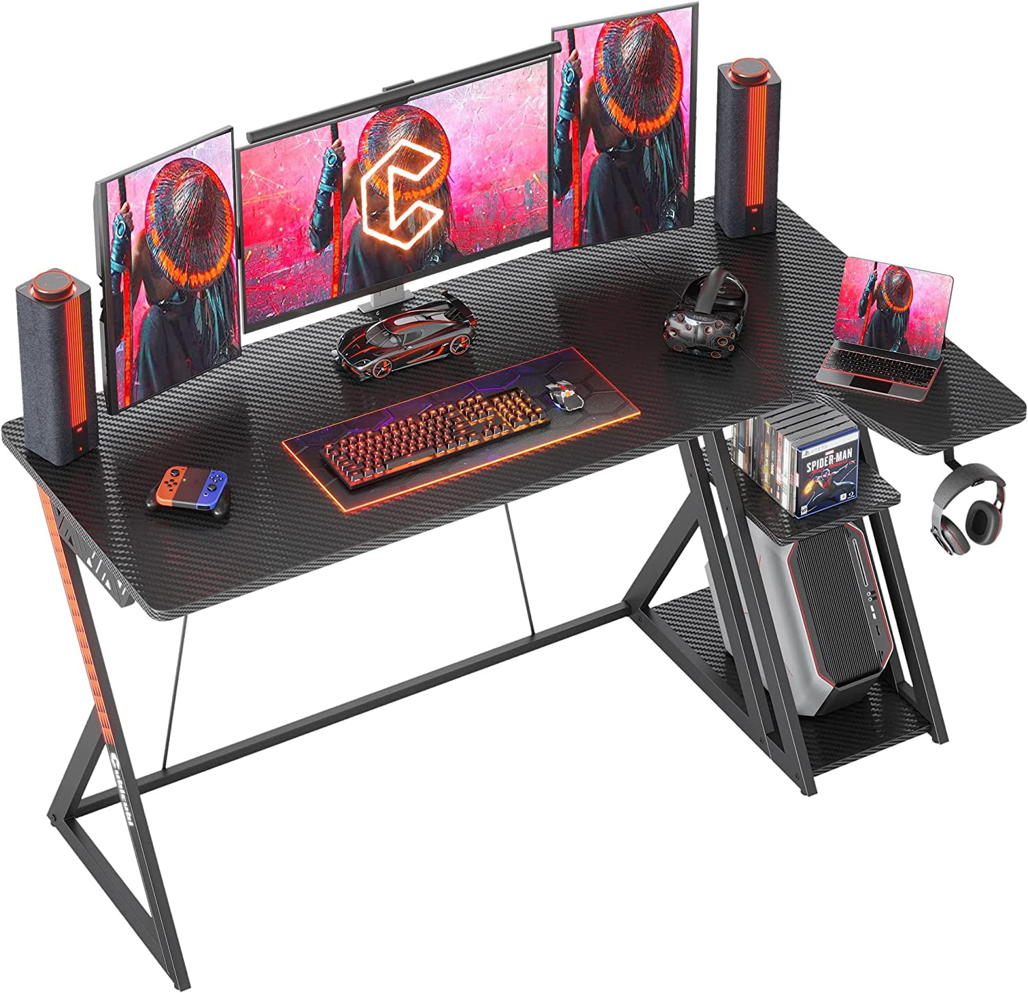 CubiCubi Gaming Desk with Carbon Fiber Surface, 55 Inch L Shaped Desk ...