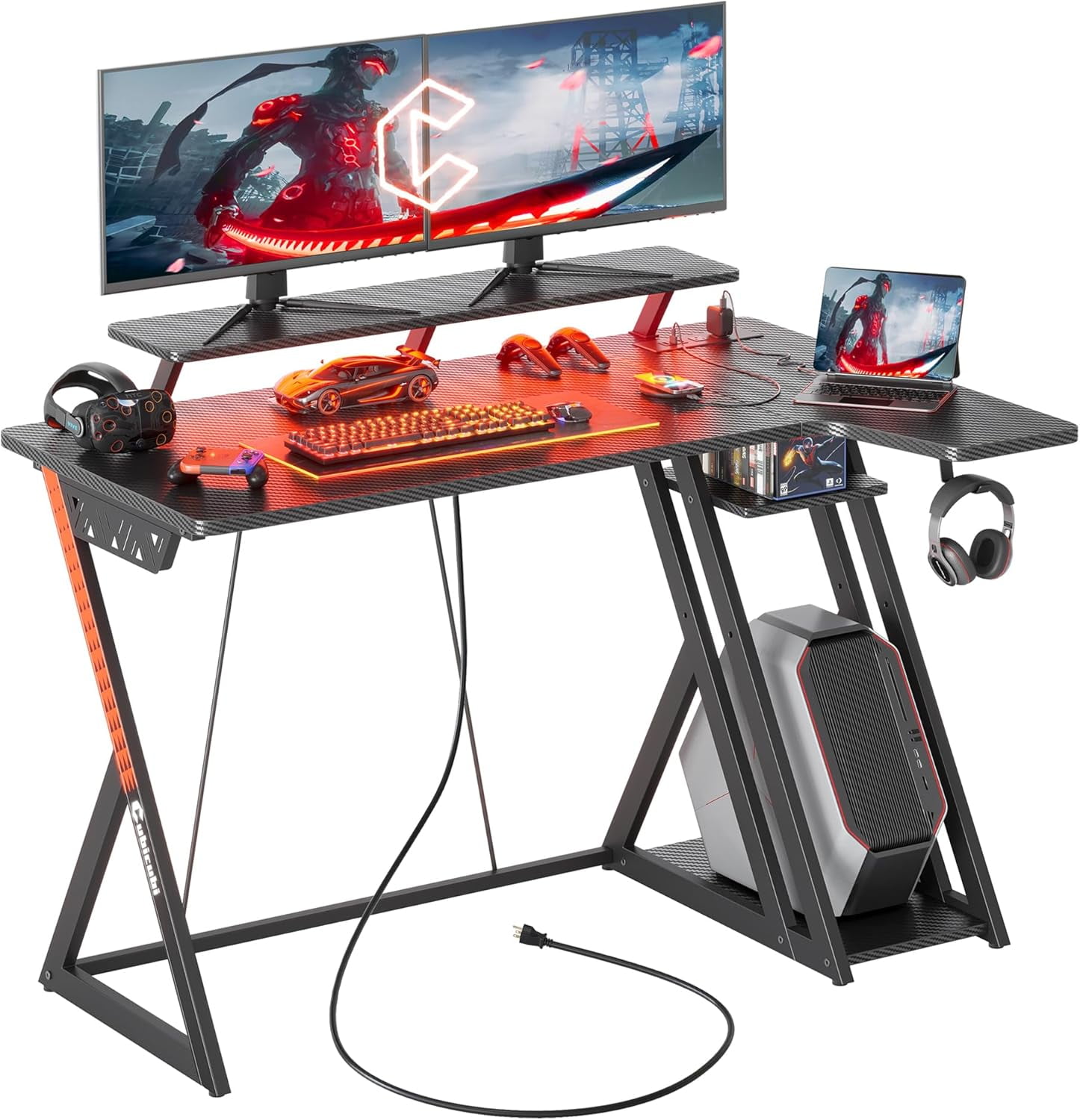 CubiCubi Aurora Gaming Desk with LED Lights & Power Outlets, 40 Inch L ...