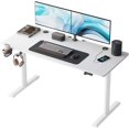 thumbnail image 1 of CubiCubi Height Adjustable Electric Standing Desk, 55 x 24 Inches Stand Up Table, Sit Stand Home Office Desk with Splice Board, White Frame/White Top, 1 of 13