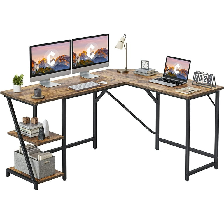 Cubicubi 59.1 inch Modern L Shaped Desk, Computer Table with Drawer, L Table Desk, Home Office Corner Desk with Small Table, Brown Finish, Size: 57