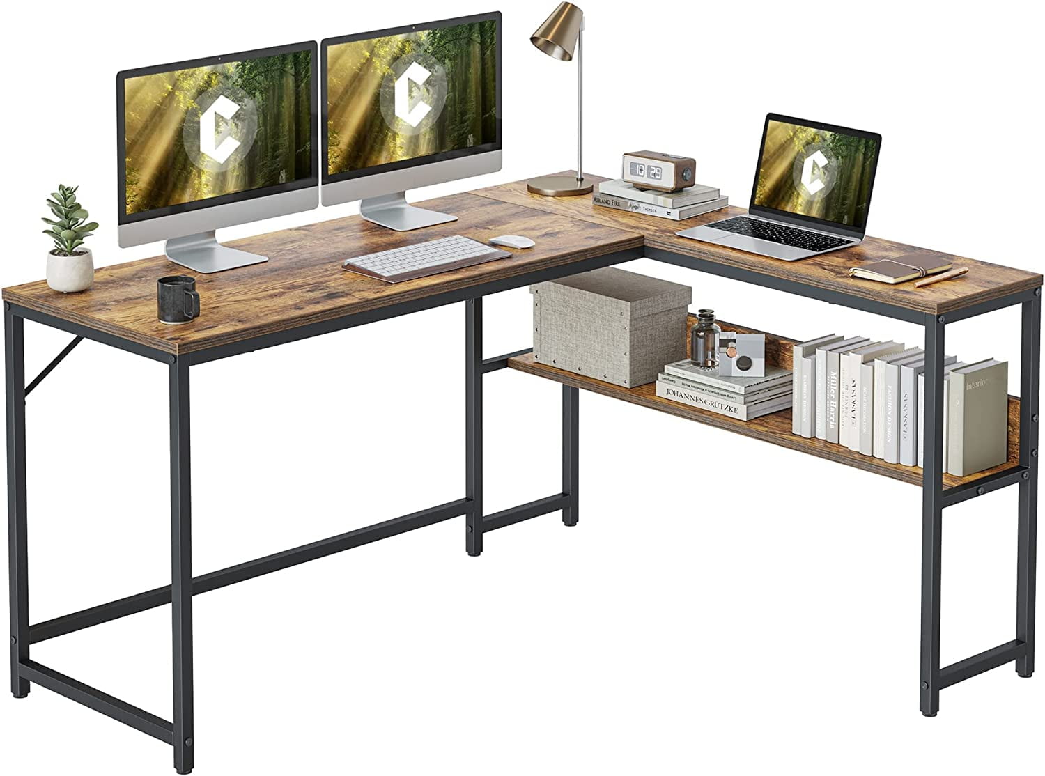 CubiCubi LShaped PC Desk, 55.1inch with Storage Shelves, Study Area