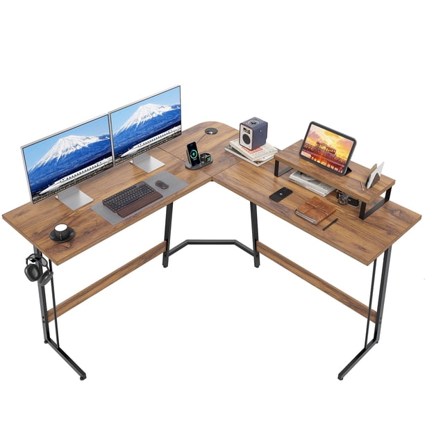 CubiCubi L Shaped Desk, Corner Computer Desk with Monitor Stand, 47 ...