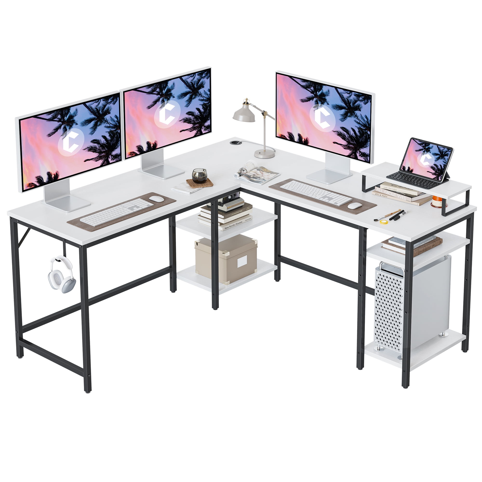 CubiCubi L Shaped Desk with Storage, 99