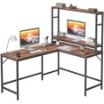 thumbnail image 1 of CubiCubi L Shaped Desk with Hutch, 59.1" Corner Computer Desk, Home Office Study Writing Desk with Two Tier Bookshelf, Deep Brown, 1 of 6