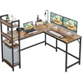 thumbnail image 1 of CubiCubi L Shaped Desk with Storage Shelves, 51" x 47", Corner Computer Desk for Home Office, Writing Gaming Study Table with Bookshelf, Brown, 1 of 8