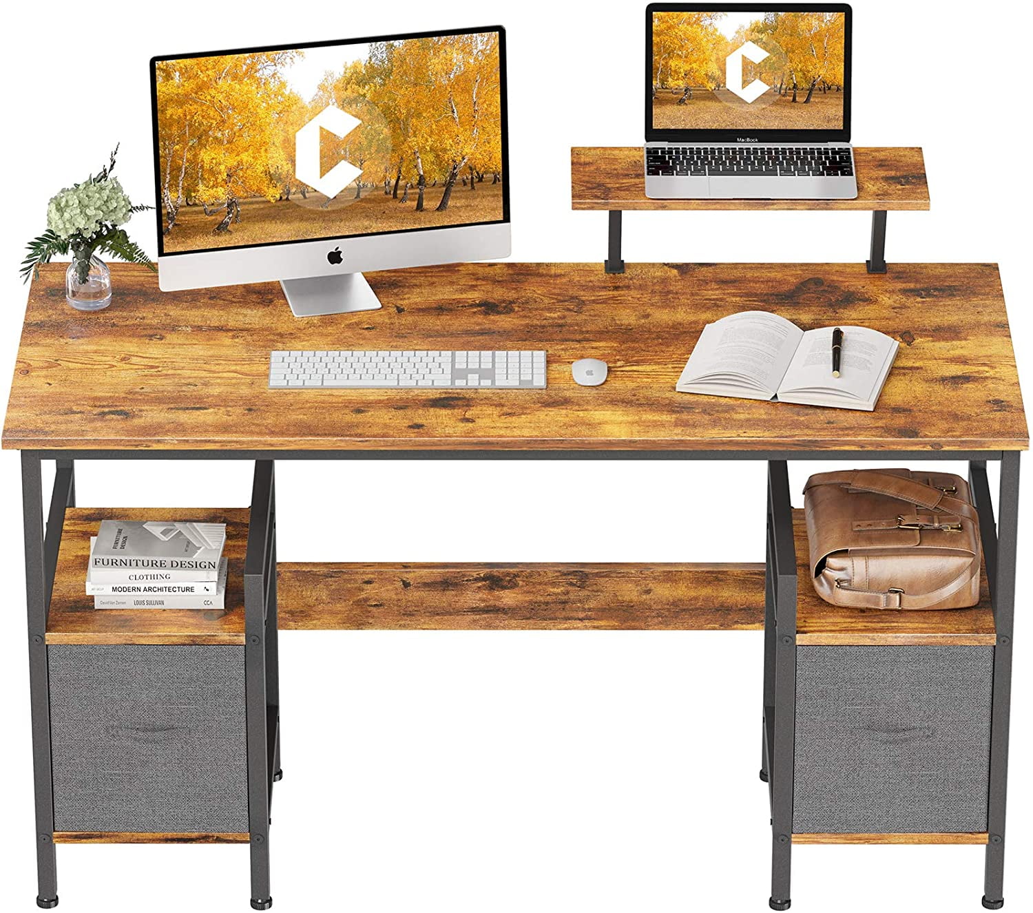 CubiCubi Multipurpose Computer Desk with Extra Storage Rack and ...