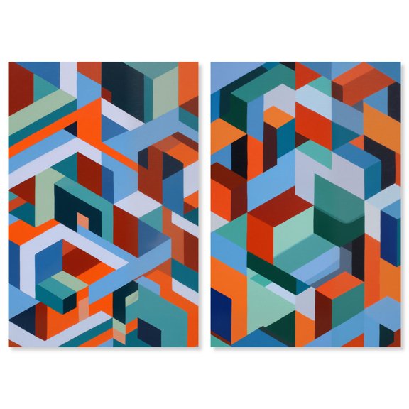 Cubic Harmony Set Canvas Print Colorful Wall Decor Set by Art Remedy, Gallery Wrapped, 24 x 36