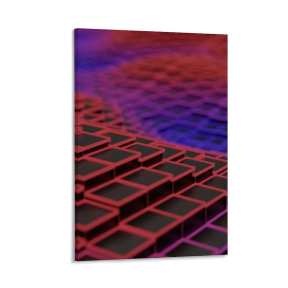 Cubic Terrain, Abstract Grid Canvas Print, Framed Art with Wooden Frame & Hanging Kit, 12x8 in