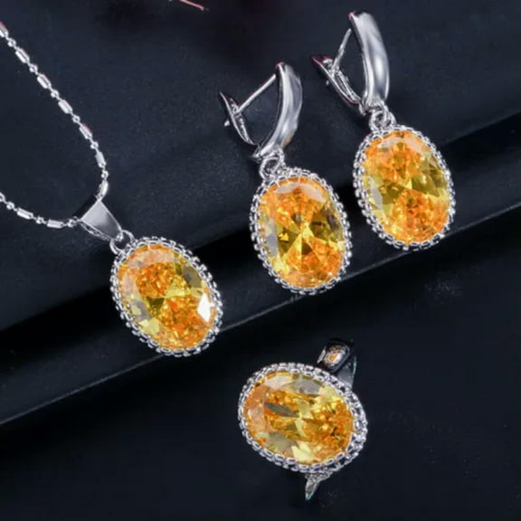 Cubic Zircon Oval Amerian Crystal Women CZ Earrings Necklace Rings Jewelry Set