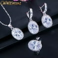 thumbnail image 1 of Cubic Zircon Oval Amerian Crystal Women CZ Earrings Necklace Rings Jewelry Set, 1 of 9