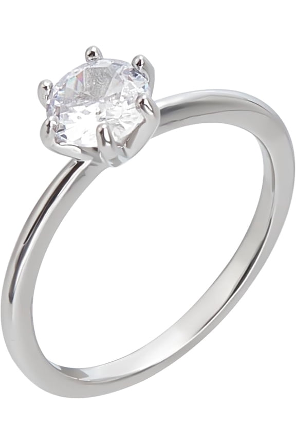Cubic Zircon Simulated Diamond Solitaire Ring US Size 7 Platinum Brass Micro Pave Cubic Zirconia Ring Classic Round Cut Cubic Zirconia Solitaire Engagement Ring Plain Band Ring for Jewelry Gift