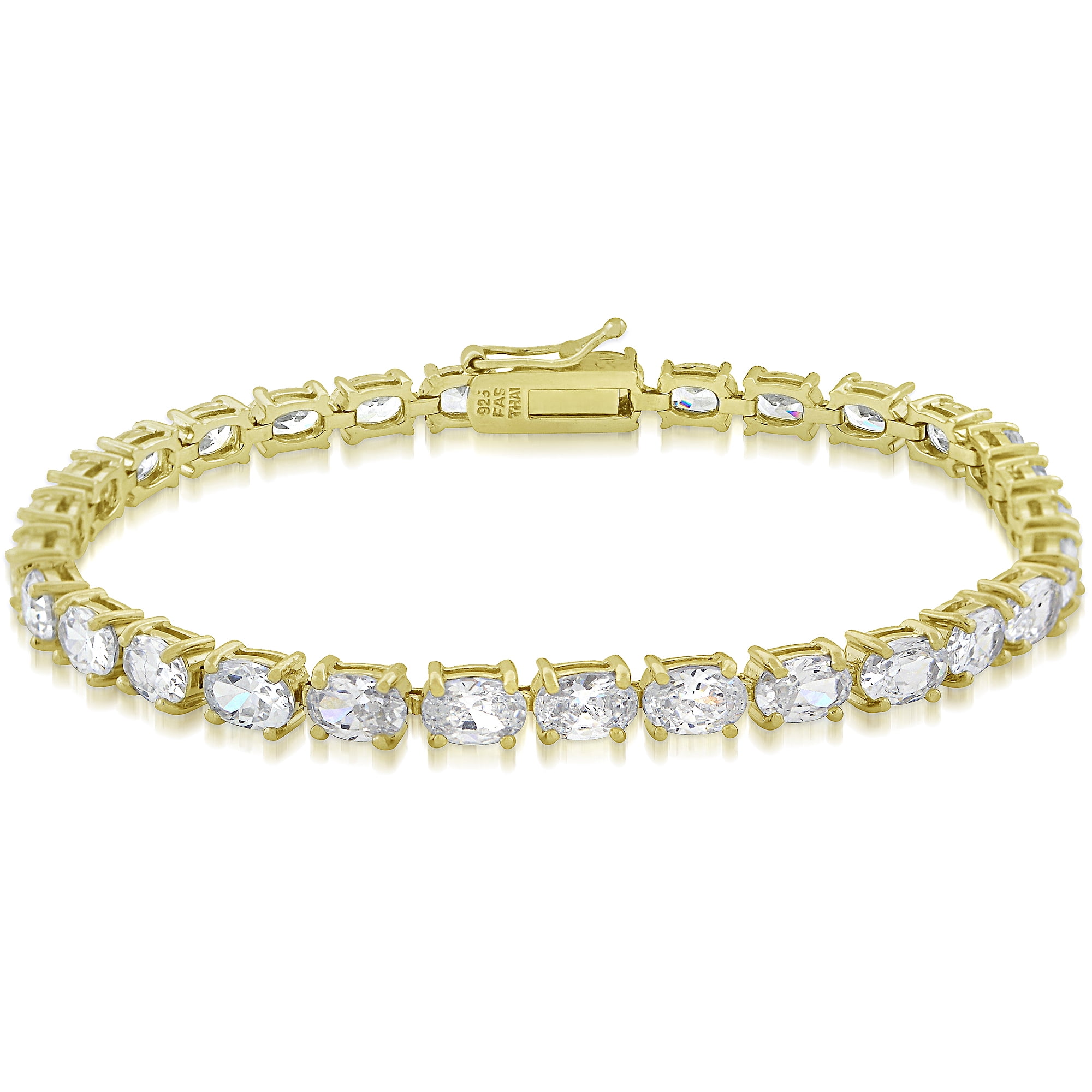 Cubic Zirconia 18kt Gold Over Sterling Silver Oval Tennis Bracelet