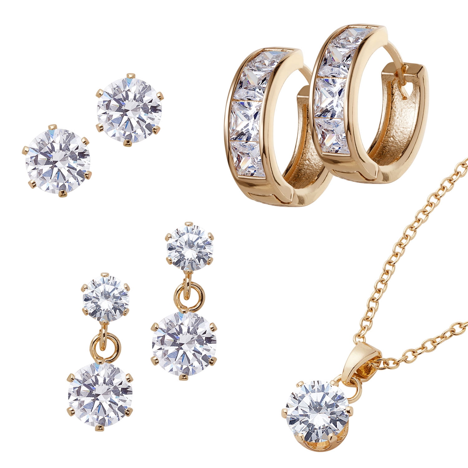 Cubic Zirconia 3 Pierced Earring Wardrobe Set