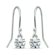 DESIGNS BY FMC Cubic Zirconia 5mm Round Small Solitaire Sterling Silver Dangle Earrings