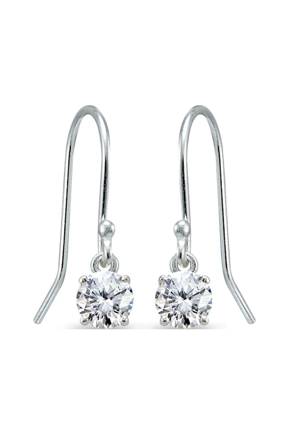 Cubic Zirconia 5mm Round Small Solitaire Sterling Silver Dangle Earrings