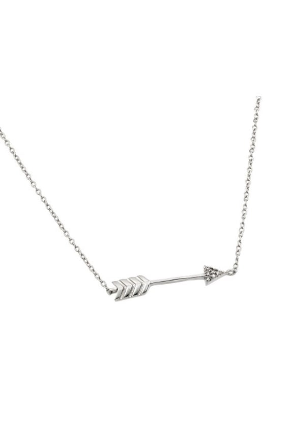 Cubic Zirconia Arrow Necklace Rhodium Plated Sterling Silver