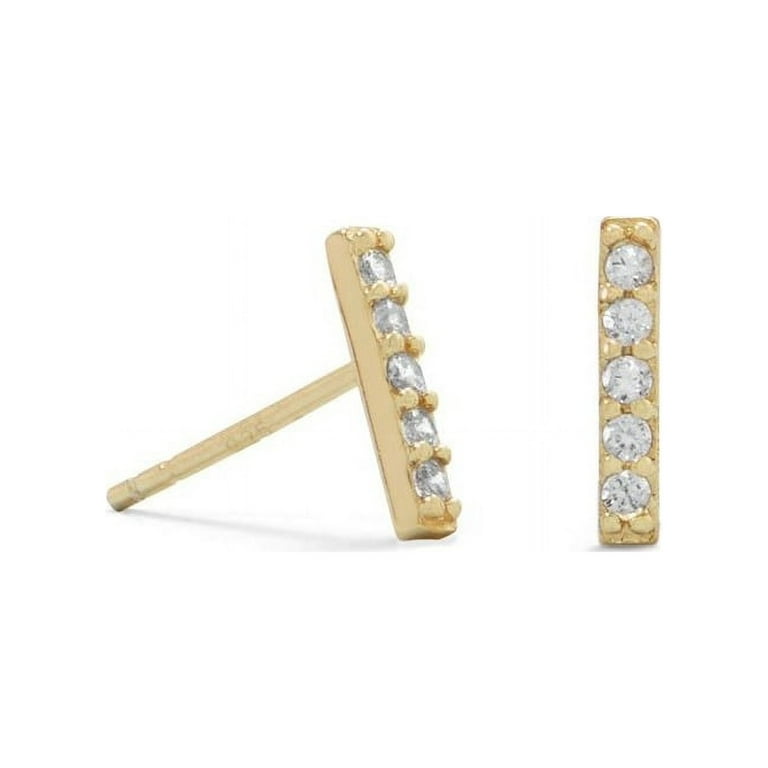 Cubic Zirconia Bar Stud Earrings Gold-plated Sterling Silver