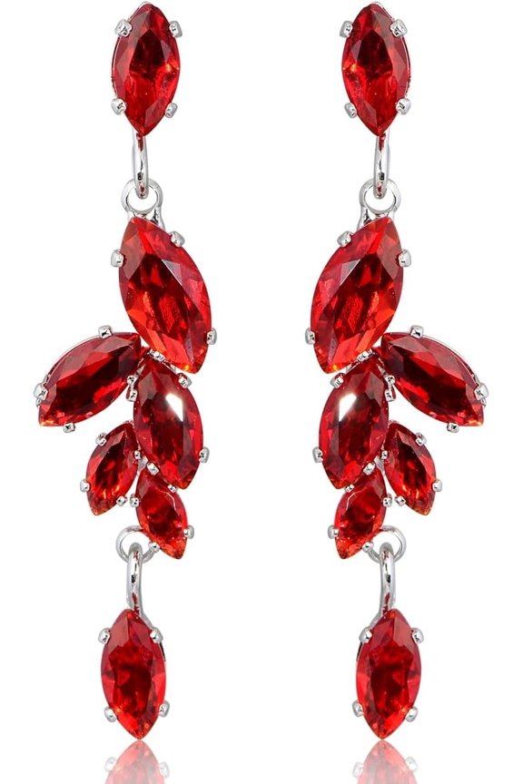 Cubic Zirconia Bridal Earrings - Silver Plating Marquise Crystal Zircon Rhinestone CZ Cluster Floral Leaf Dangle Drop Earrings for Women,Wedding Party Prom Bride Bridesmaids Jewelry