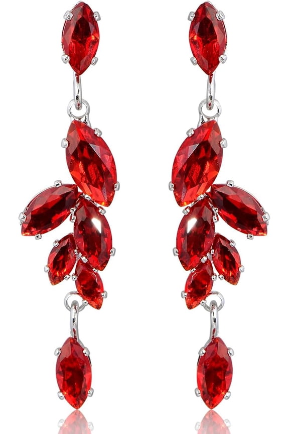 Cubic Zirconia Bridal Earrings - Sterling Silver Marquise Crystal Zircon Rhinestone CZ Cluster Floral Leaf Dangle Drop Earrings for Women，Wedding Party Prom Bride Bridesmaids Jewelry