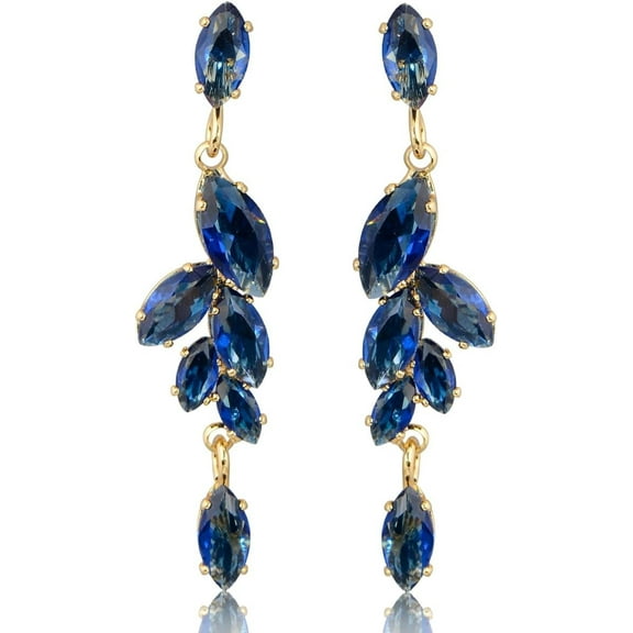 Cubic Zirconia Bridal Earrings - Sterling Silver Marquise Crystal Zircon Rhinestone CZ Cluster Floral Leaf Dangle Drop Earrings for Women Wedding Party Prom Bride Bridesmaids Jewelry