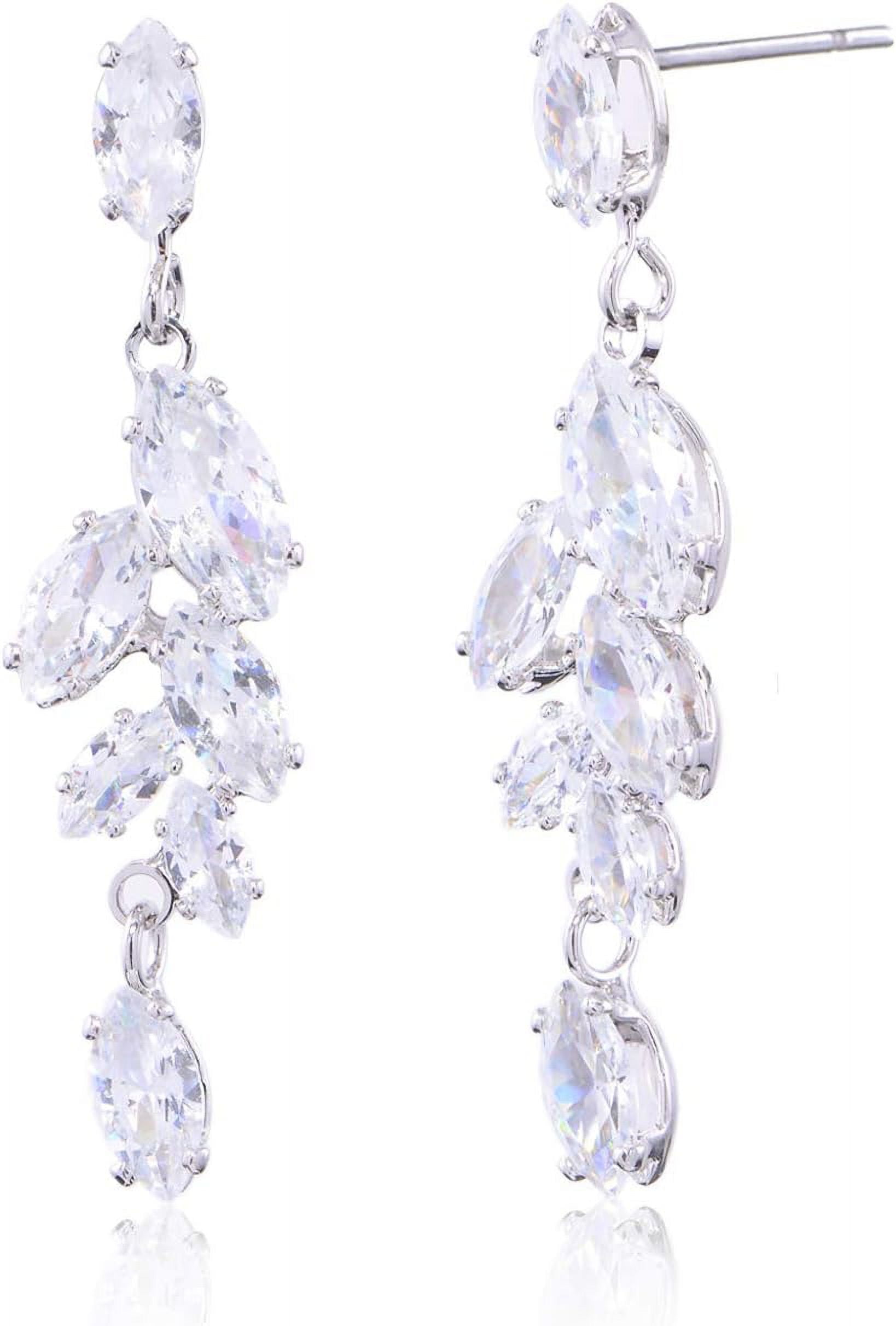 Silver Dangle Earrings For Women – Cubic Zirconia Teardrop, 925 Sterling Silver Post, Bridal & Wedding