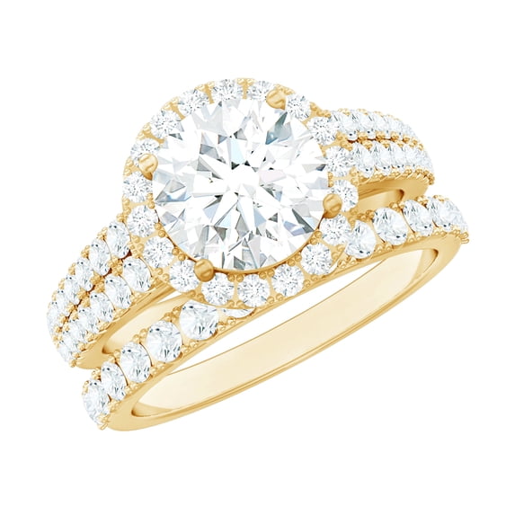 Rosec Jewels Cubic Zirconia Bridal Ring Set (AAAA Grade Certified) - Halo Engagement Ring with Wedding Band - with Jewelry Box, 10K Yellow Gold, US 7.00