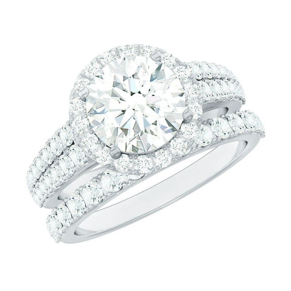 Rosec Jewels Cubic Zirconia Bridal Ring Set (AAAA Grade Certified) - Halo Engagement Ring with Wedding Band - with Jewelry Box, 18K White Gold, US 9.50