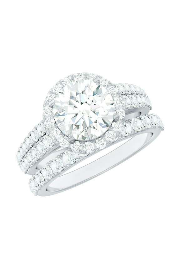 Cubic Zirconia Bridal Ring Set (AAAA Grade Certified) - Halo Engagement Ring with Wedding Band - with Jewelry Box, 925 Sterling Silver, US 4.50