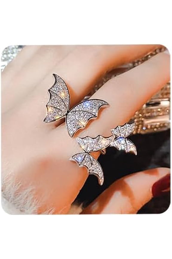 Cubic Zirconia Butterfly Ring Sparkling Crystal Bow-Knot Knuckle Ring Wedding Jewelry for Women