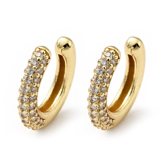Cubic Zirconia C-Shaped Cuff Earrings Gold Plated Brass Jewelry for Ears Cadmium Free & Lead Free Silver 14x15x3mm