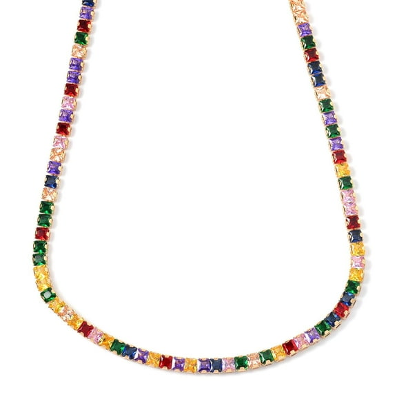 Cubic Zirconia CZ Square Goldtone Multi Color Necklace for Women Jewelry Size 16-28" Ct 16.4 Birthday Gifts for Women