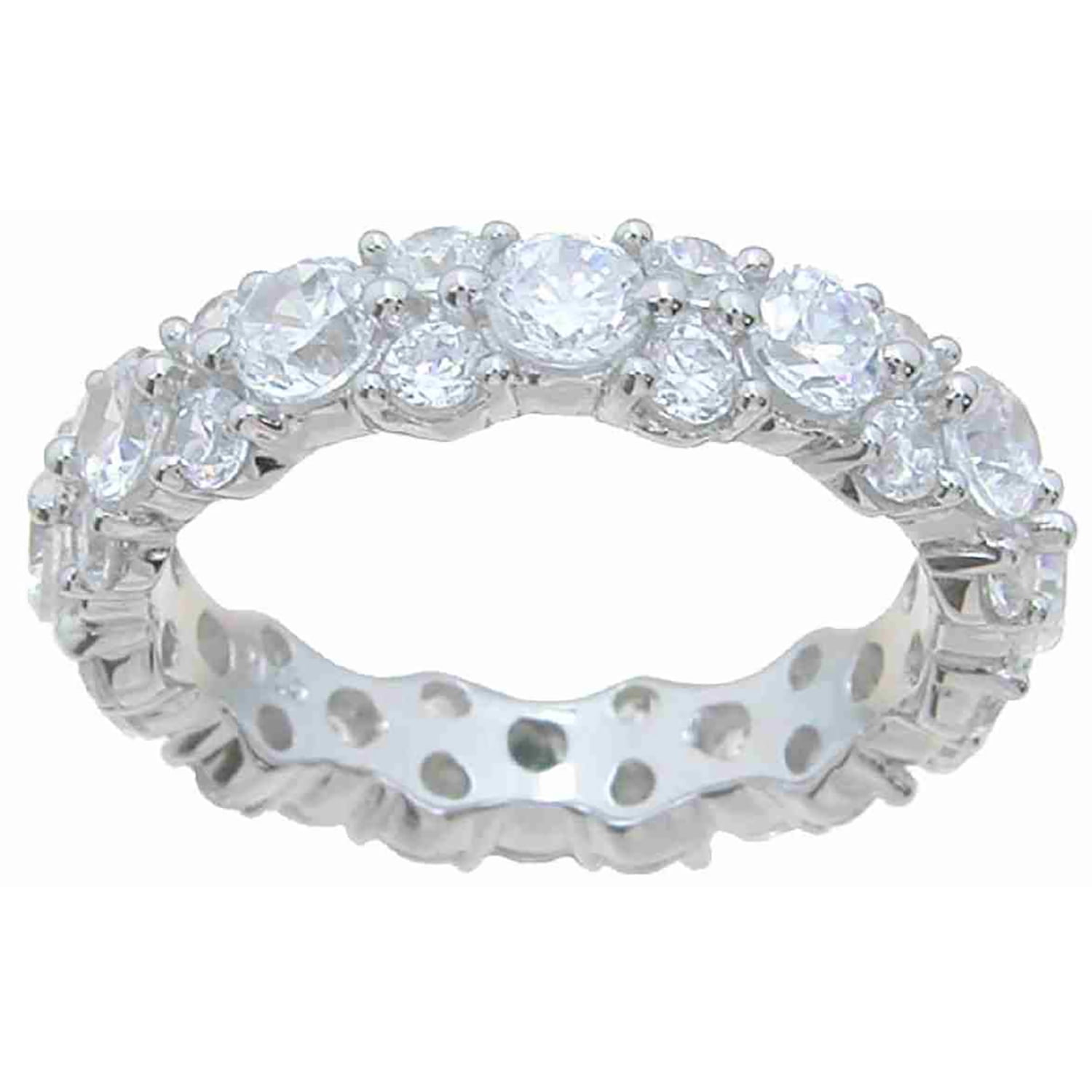 Cubic Zirconia CZ Sterling Silver Wedding Band Eternity Anniversary ...