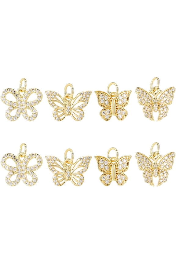 Cubic Zirconia Charms 18K Gold Plated Dangle Charms Brass Micro Pave Insect Charm with Jump Rings