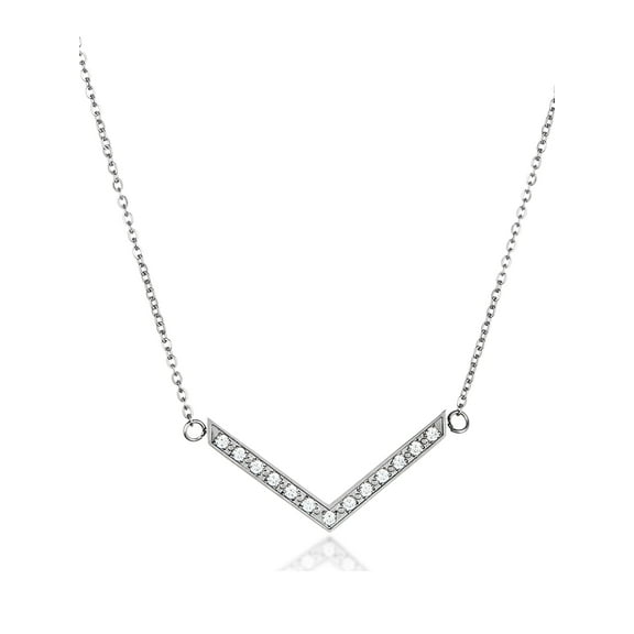 ELYA Women's Polished Cubic Zirconia Chevron Steel Necklace - 18"