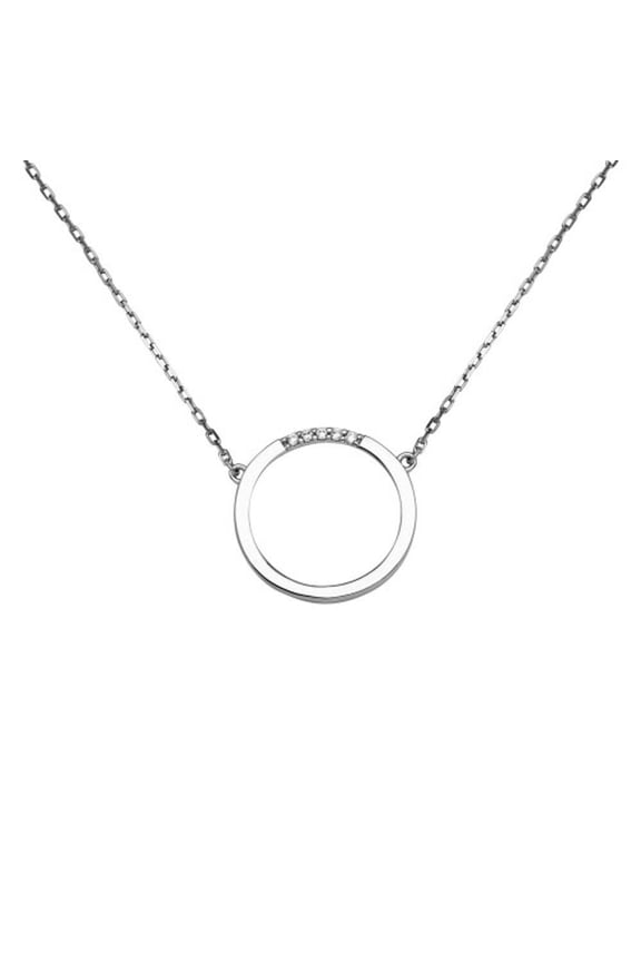 Cubic Zirconia Circle Necklace Rhodium Plated Sterling Silver