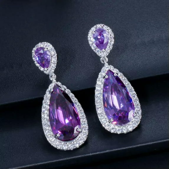 Cubic Zirconia Classic Crystal Tear Drop Dangle Earrings For Women Dress Jewelry