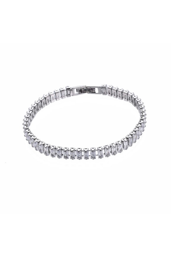 Cubic Zirconia Classic Tennis Bracelet Real Platinum Plated Brass Cubic Zirconia Link Chain Bracelet for Women Nickel Free Clear 7-1/8 inch~7-1/2 inch(18~19cm)